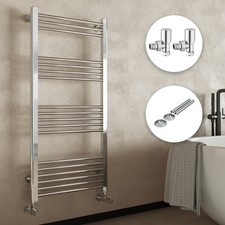 Chrome Bathroom Heated Towel Rail 400x1000 Angled Valves & Pipe Covers