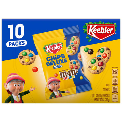 Keebler Chips Deluxe Minis Made with M&M s, Chocolate Chip Cookies, 1 oz Pouches