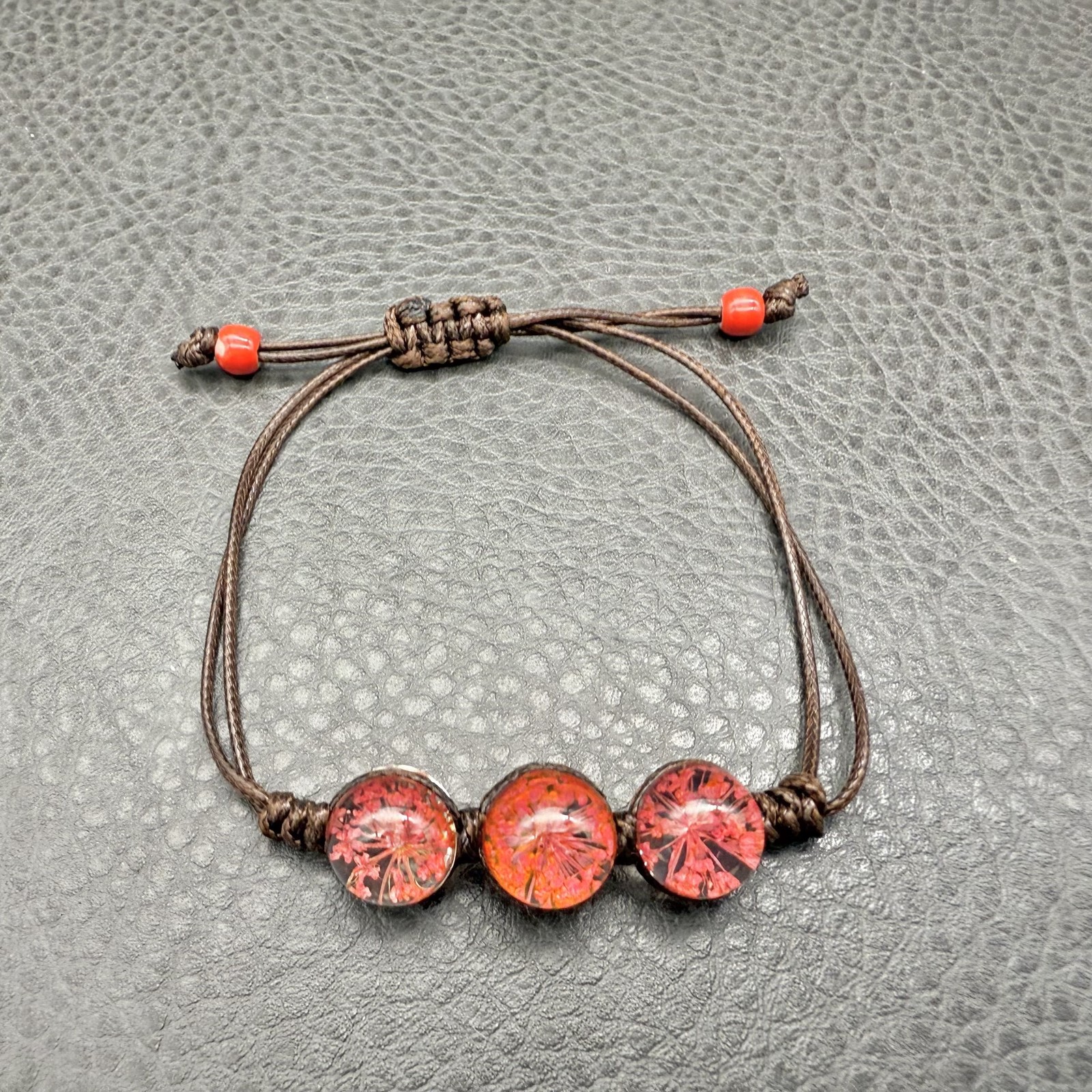 Handmade Macrame Bracelet Adjustable Red Resin Fl… - image 2