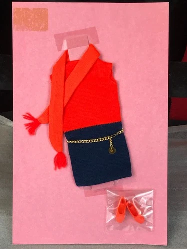 Vintage BARBIE SHIFT INTO KNIT #1478 Outfit Dress, Scarf, Belt & Shoes NM!
