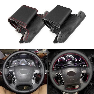 LEDER Lenkradbezug Schwarz Lenkradschoner Trim fit für Hyundai Santa Fe 06-12