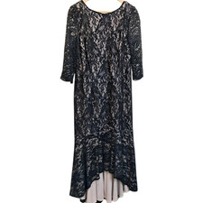 Alex Evenings Black Lace Sequin Gown Nude Lining 14W Formal Event Dark Feminine
