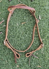 NEW Leather Browband Horse Size Western  Headstall, Medium Oil, With Tie Ends