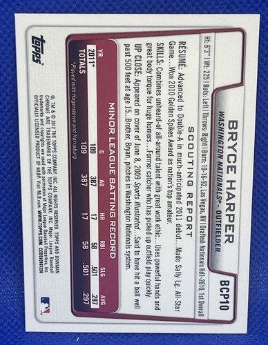 Bowman Chrome Bryce Harper RC 2012 novato #BCP10 Phillies Nationals - Imagen 2 de 2