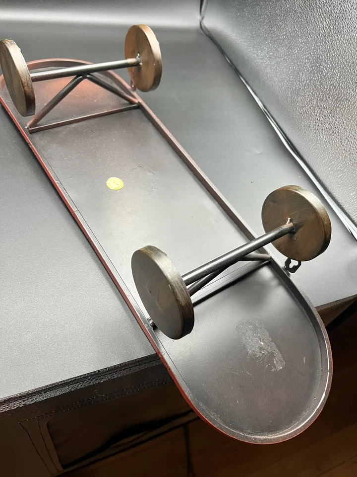 RARE Red Distressed Skateboard Sculpture Metal Wall Shelf Mount - Image 3 of 4