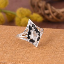Vintage Kite Cut Black Rutile & CZ Engagement Ring For Women Unique Bridal Gift