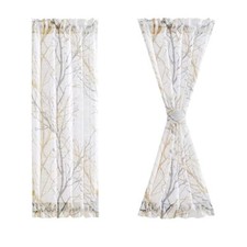 Sheer Side Front Door Curtains 40" White Branch Tree 24" x 40" 2pcs Yellow