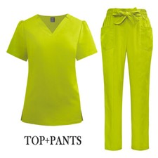 2025 New Green Apple Medical Scrub Set Women Nursing Uniform V-Neck Straight