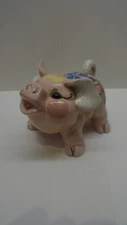 Vintage Kay Finch Pottery California Small Ceramic Pink Flowers Happy  Pig