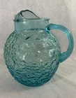 Vintage Anchor Hocking Lido Milano Glass Pitcher Aqua Blue Teal 96oz w/ Ice Lip