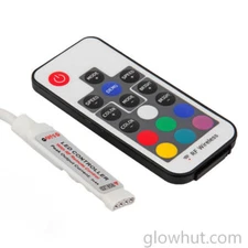 RGB LED light strip controller 17 key RF remote 12v 5v USB 9v battery connector