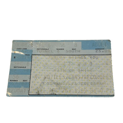 THE WHO Ticket Stub 8/26/1989 Los Angeles Coliseum, CA Tommy