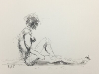 Original FEMALE SITTING POSE Figure Ink Sketch (2024) - A4 - Artist Ray Statter