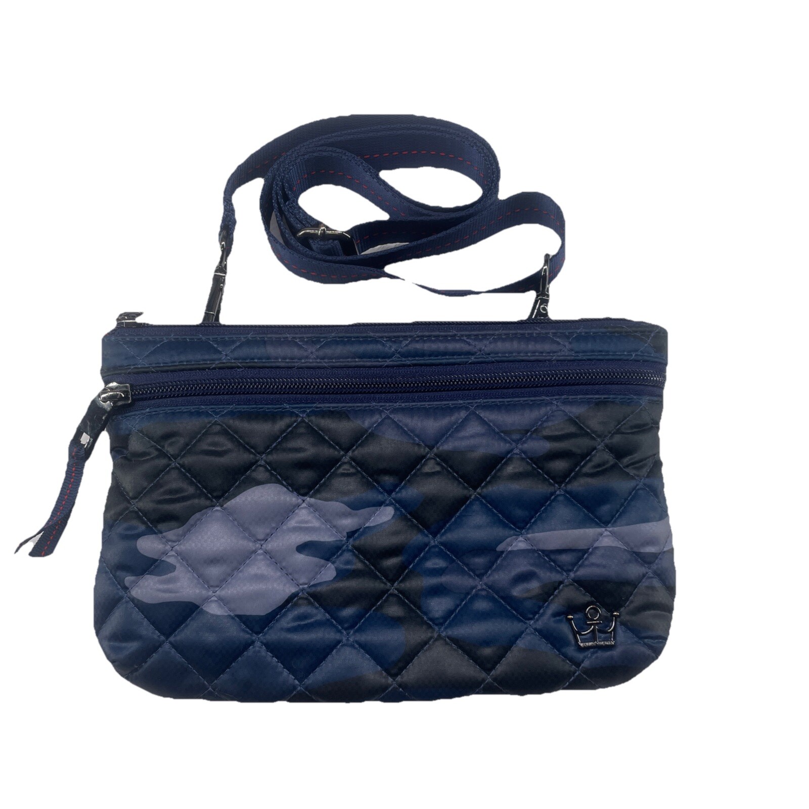 Oliver Thomas RFID Blocking Belt Bag Blue Camo with Red Lining Card Pocket
