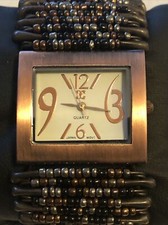 Charming Charlie Safety Pin Watch Rose Gold Tone Stretch Bracelet