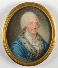 Attrib. to Antoine Vestier (1740-1824) "Aristocrat in blue shuba" miniature (m)