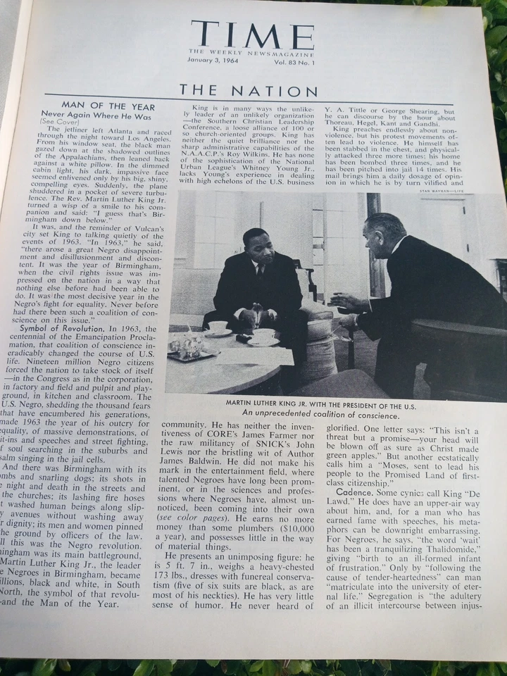 Time Magazine, Jan 3, 1964; MARTIN LUTHER KING Jr Man of the Year. Lstng392025 - Image 4 of 4