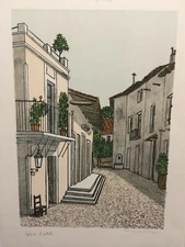 DENIS PAUL NOYER - "COURTYARD"  ORIGINAL LITHOGRAPH   VINTAGE  HAND SIGNED  