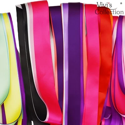 Satin Ribbon Job Lot 20pcs Mixed Colours Double Sided 2m Cut 9mm 25mm 38mm Sale