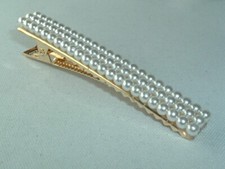 FAUX PEARL GOLD TONE METAL HAIR CLIP BARRETTE UP DO ACCESSORY