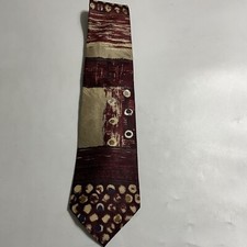 Vtg Gitman Brothers 100 Silk USA Neck Tie Maroon Tan 60 x 3.5"