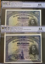 PCGS 64 Spain Banco De España 1000 Pesetas 1928 Very Rare Jvlhg