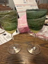 Rare 1976 Set Of 2 Steve Maslach Studio Art Glass Crystal Wine Goblets Signed