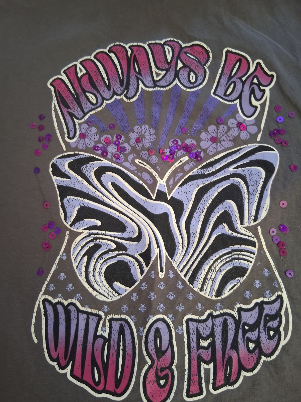 Grey With A Purple And Sequined Butterfly  5-6 Years T-shirt image 2