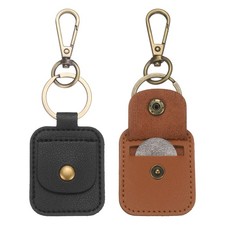 Quarter Leather Keychain, PU Leather Key Ring Coin Case, Black, Mud Color