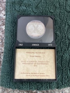 Jamaica $10 1972 Sterling Silver Proof Coin 10th Anniversary of Independence