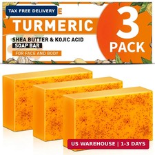 3 Pack Turmeric Kojic Acid Soap Bars - Infused with Retinol, Hydrolyzed Collagen