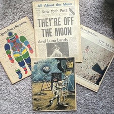 Vintage 1969 Apollo 11 Moon Landing Newspaper Magazine Collection - 4 Pieces