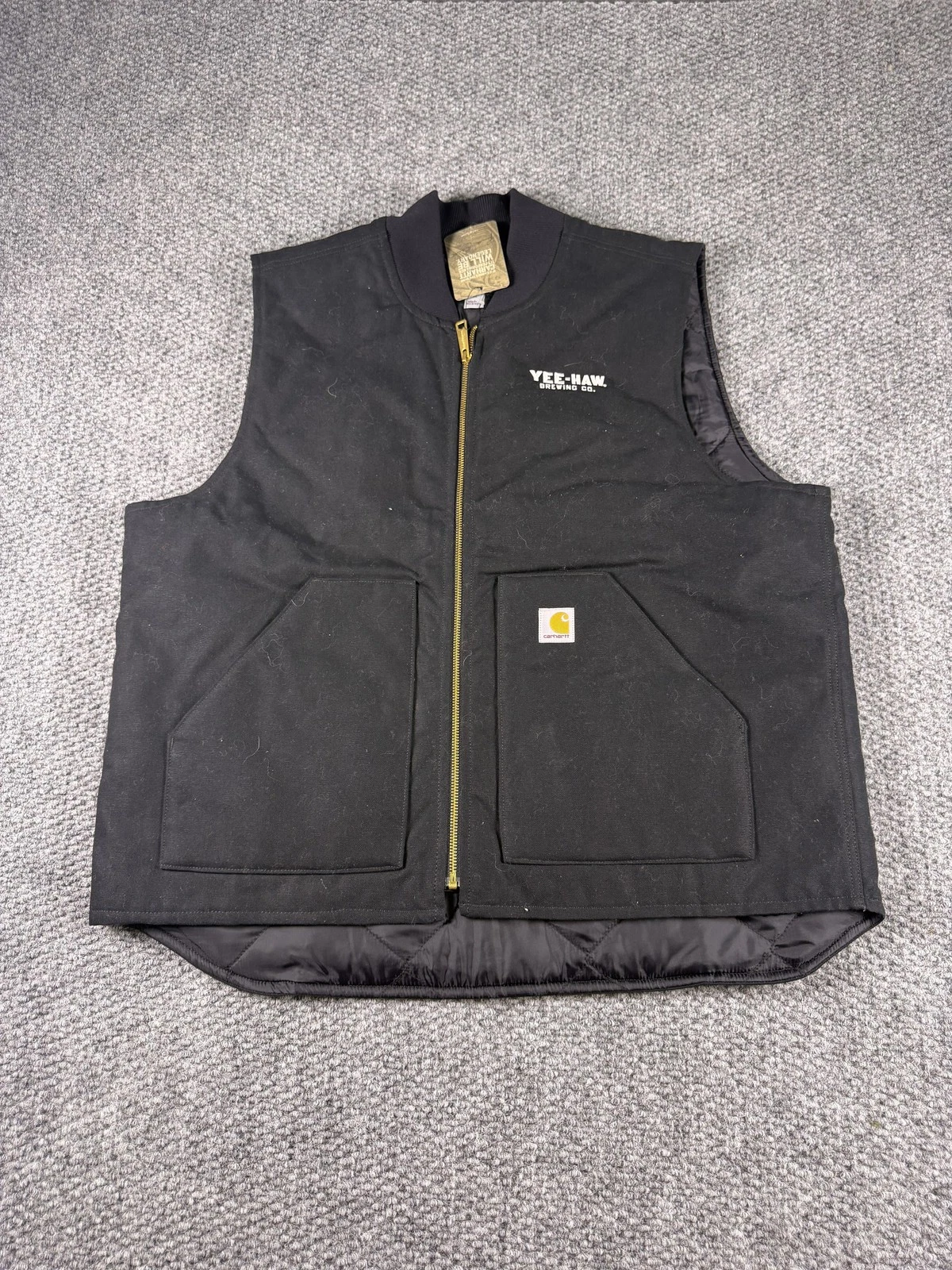 Carhartt Vest Mens XL Black Canvas Quilted Insulated Full Zip Yee-Haw Logo
