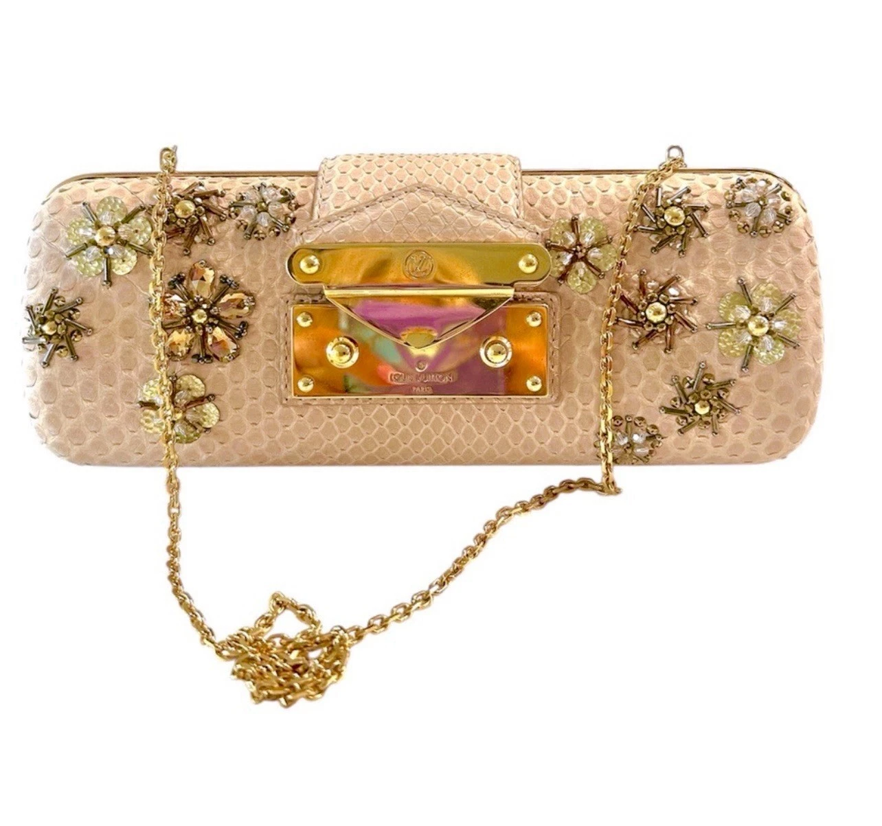 LOUIS VUITTON（LV） Borsa Louis Vuitton pelle pitone catena tracolla pochette cucita a mano strass perline