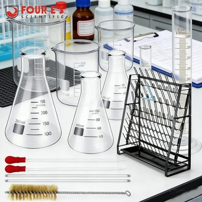 11/14Pcs Measuring Beaker Kit Lab Drying Rack Beaker Flask Cylinder Glassware