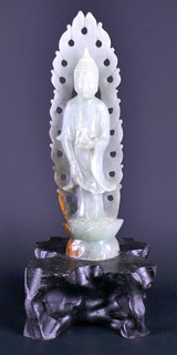 Fine Old Chinese Carved Jade Bodhisattva Guanyin Statue Figurine Scholar Art