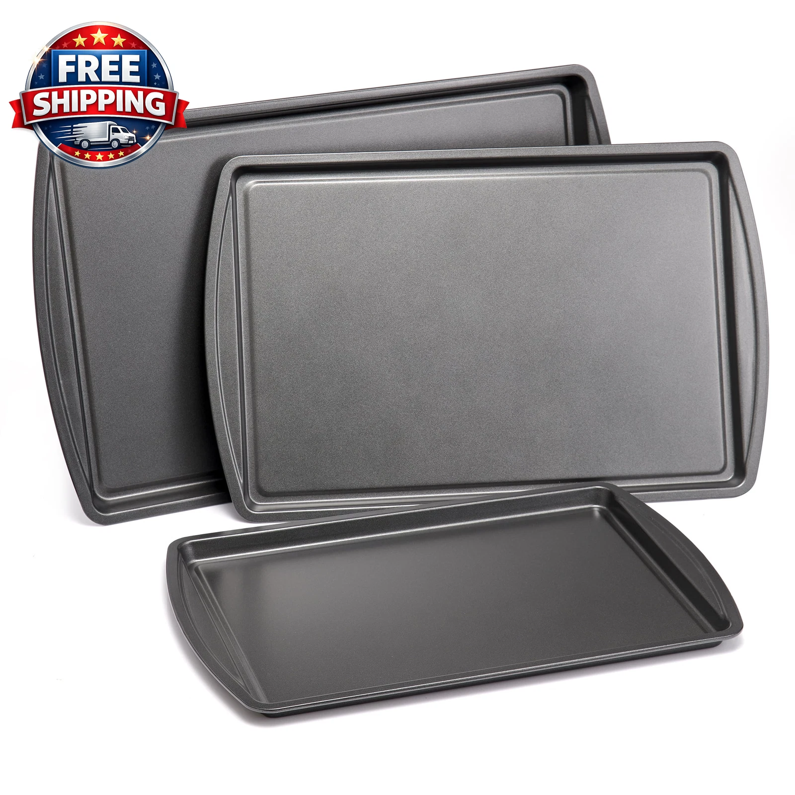 3Pc Carbon Steel Nonstick Cookie Sheet Bakeware Set, 11" X 17", 10" X