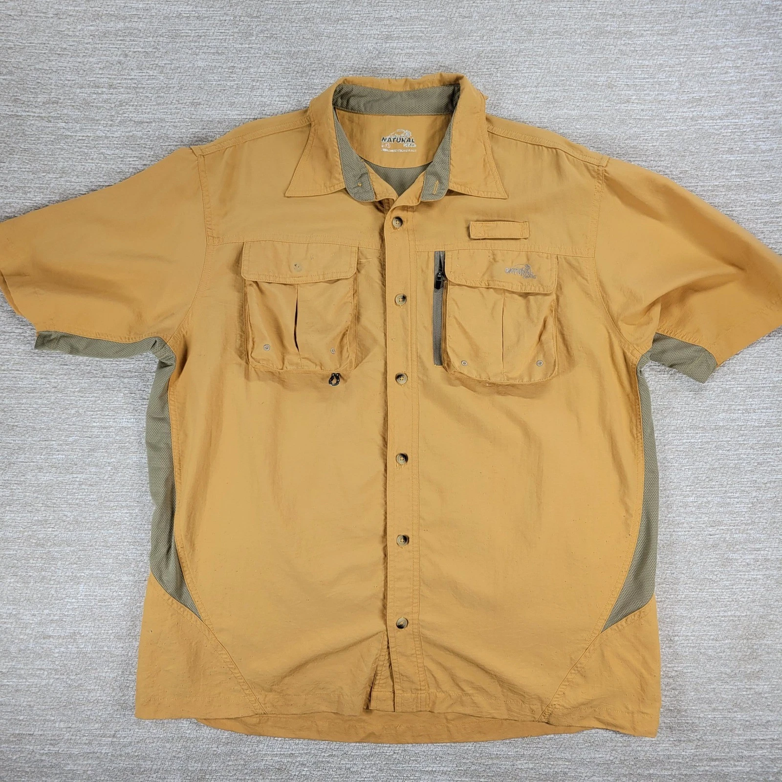 Natural Gear Vented Fishing Shirt Mens L Tan Button Down Utility Outdoor Camping