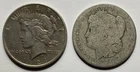 Mixed Lot-$ 1 Peace Dollar 1924-P And $1 Morgan Dollar 1880’s-O Cull Or Worse