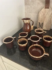 Vintage 8 lot McCoy Pottery Lot Brown Pitcher Cups Mugs pot Roseville USA Oven