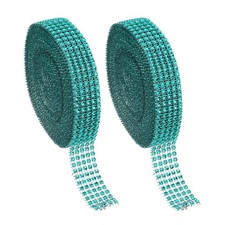 2 Roll 1"x20 Yard Crystal Rhinestones Mesh Ribbon Lake Blue 4mm 
