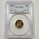 1951-S Roosevelt Dime 10C - PCGS MS65 -  Nicely Toned - Purple Neon Color