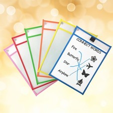 6 Pcs Dry Erase Sleeve Pockets Reusable PVC for School Office Stationery