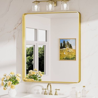 KeonJinn 30x36 Bathroom Vanity Mirror Gold Aluminum Frame Modern Wall Mirror