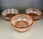 Vintage Anchor Hocking Queen Mary Pink Ribbed Berry Bowls ~ Set of Three (3)