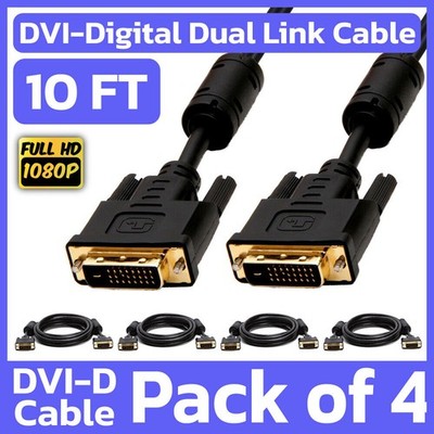 4 Pack 10 Feet DVI Cable DVI-D Dual-Link Male to Male Cord Digital Monitor Cable