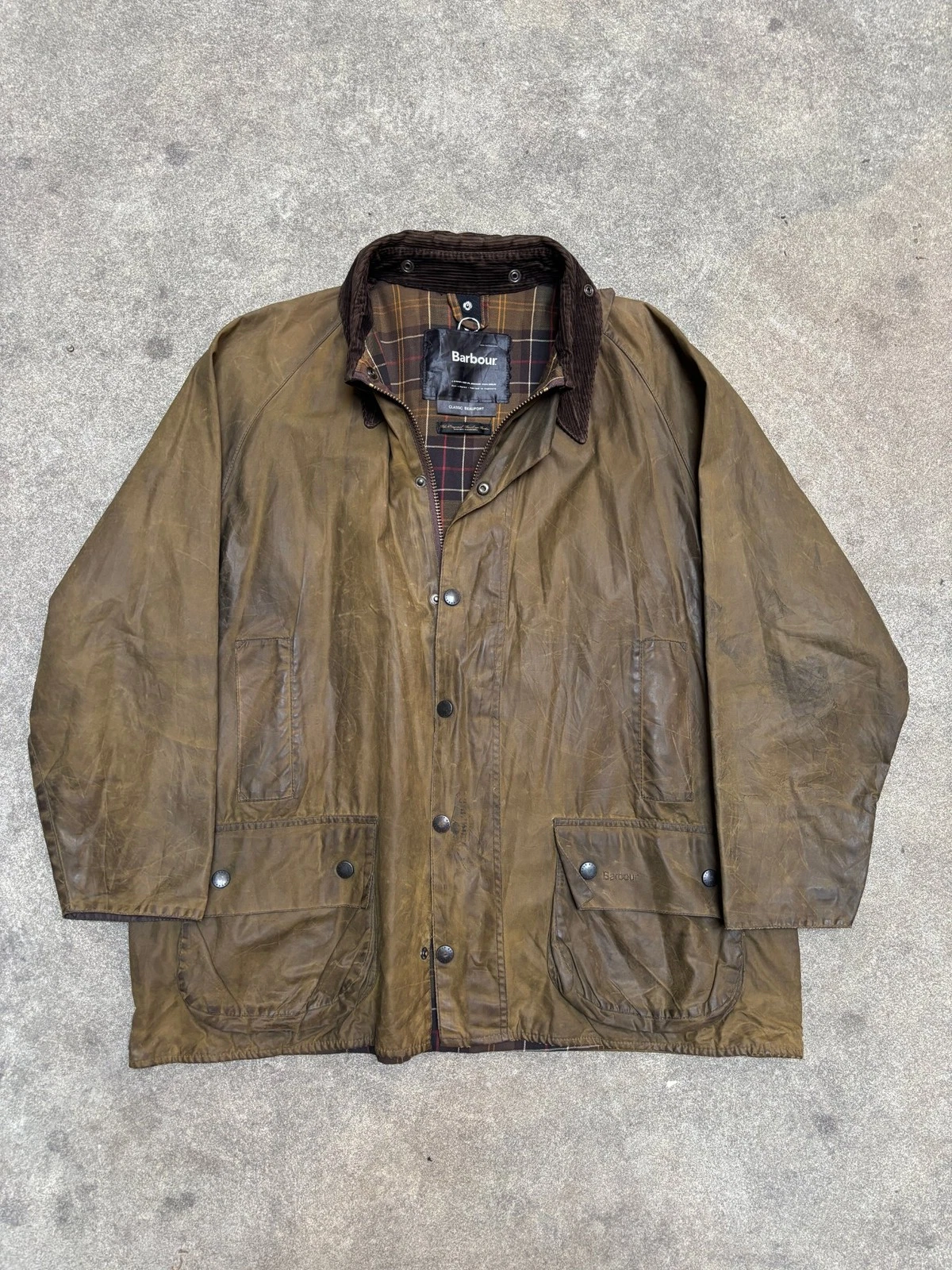 Barbour Classic Beaufort Waxed Jacket Olive Brown Made in England (XL) image 1