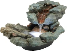 River Rock Waterfall Tabletop Fountain with LED Lights 20" Long Indoor/Outdoor