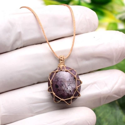 USHAQGEMS Anhänger Turmalin Boho Makramee Heilstein Reiki Oval 38.00 Cts - Bild 1 von 4