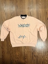 Vintage Morning Sun Grandma Spring Bird Crewneck Sweatshirt Pastel Pink L